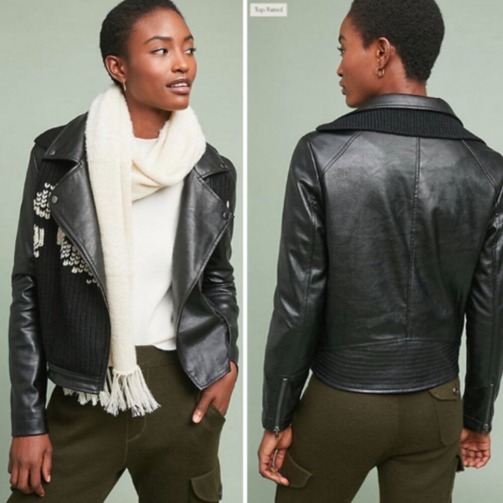 Ett:twa by Anthropologie Vegan Leather Moto Jacket Size XS - Picture 3 of 9